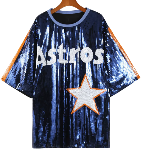 Houston Astros Baseball Sequin Tshirt Dress Navy Blue