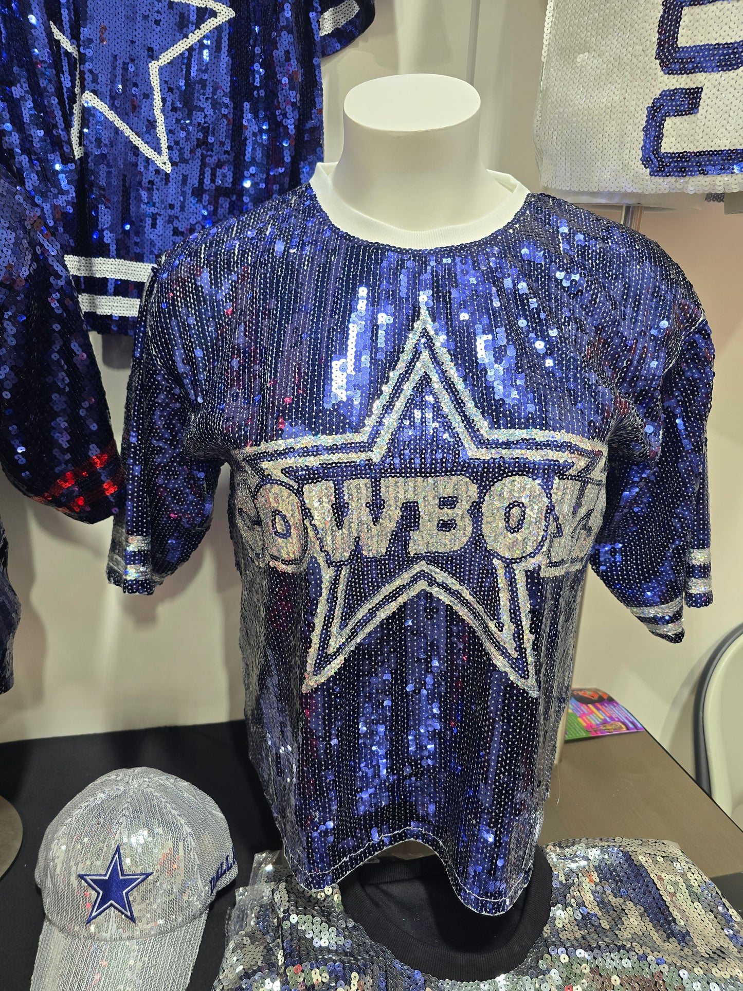 Dallas Cowboys Navy Blue and Silver Sequin Boxy Top
