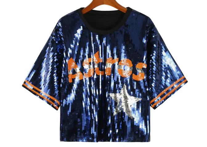 Houston Astros Baseball Sequin Boxy Crop Top Navy Blue