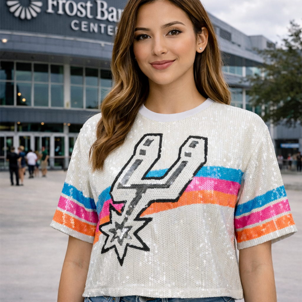 San Antonio Spurs White Sequin Boxy Top