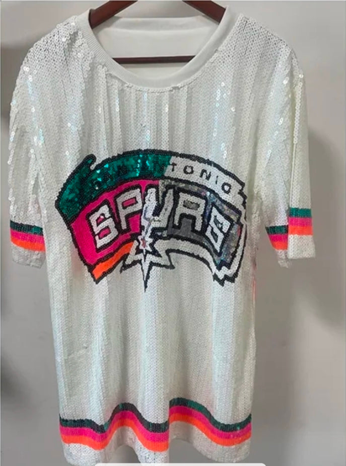 San Antonio Spurs White Sequins Tshirt Dress