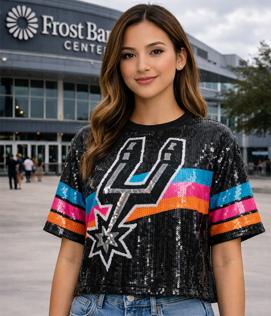 San Antonio Spurs Black Sequins Boxy Top
