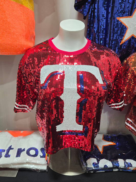Texas Rangers Red Sequin Boxy Top