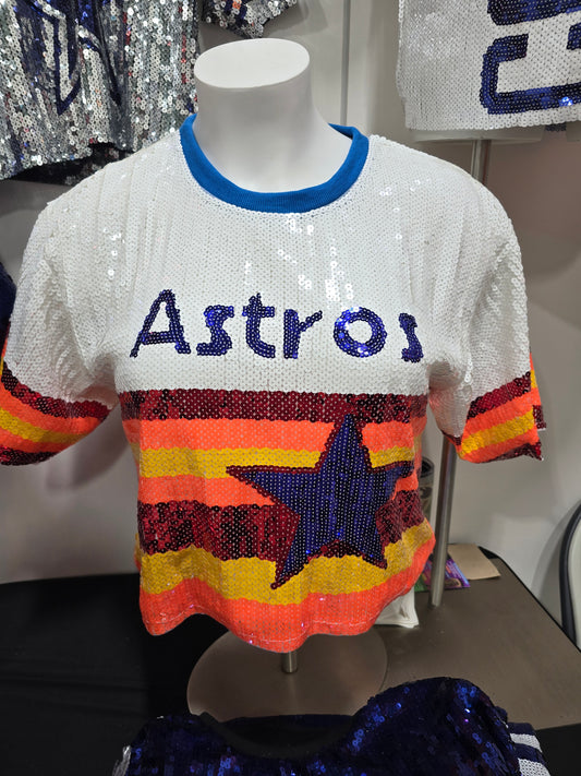 Houston Astros Baseball Sequin Boxy Crop Top
