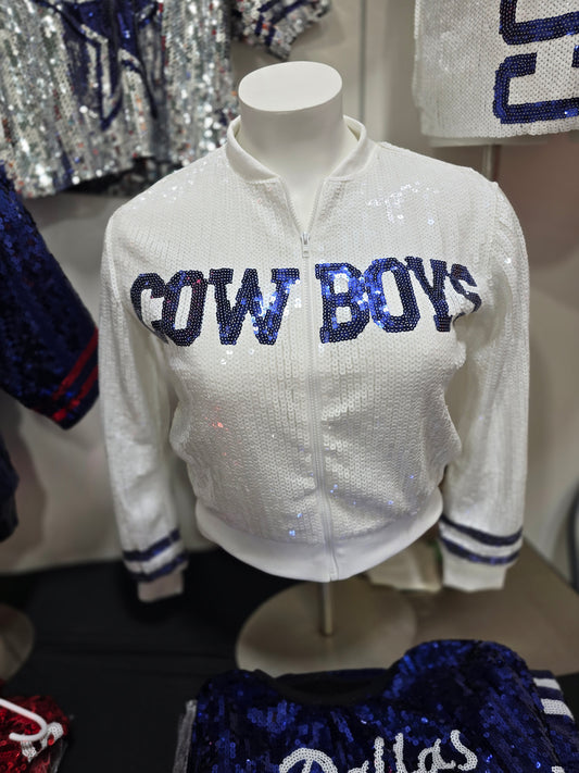 Dallas Cowboys White Sequin Zip Jacket