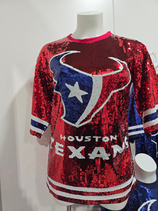 Houston Texans Red Sequins Tshirt Dress