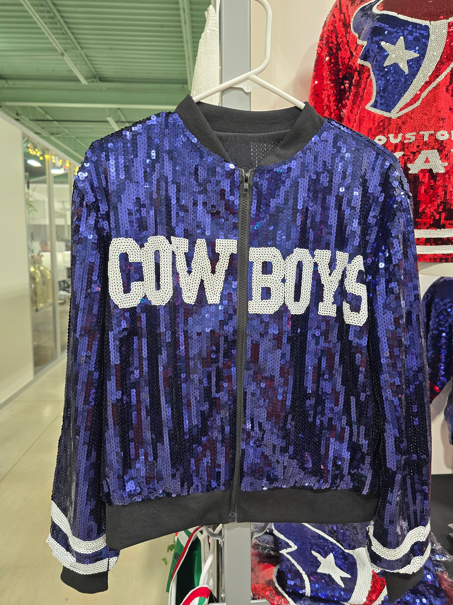Dallas Cowboys Navy Blue Sequin Zip Jacket