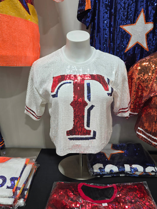 Texas Rangers White Sequin Boxy Top