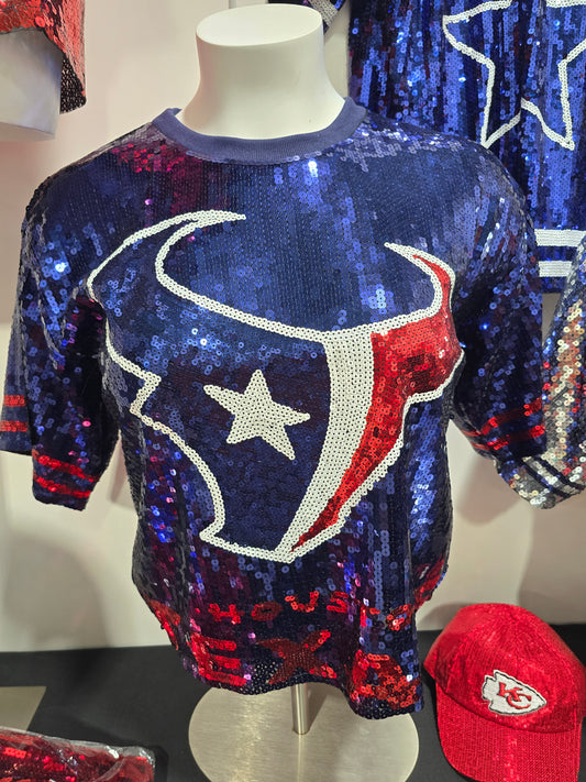 Houston Texans Navy Blue Sequin Boxy Top