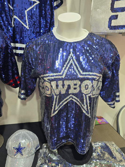 Dallas Cowboys Navy Blue and Silver Sequin Boxy Top