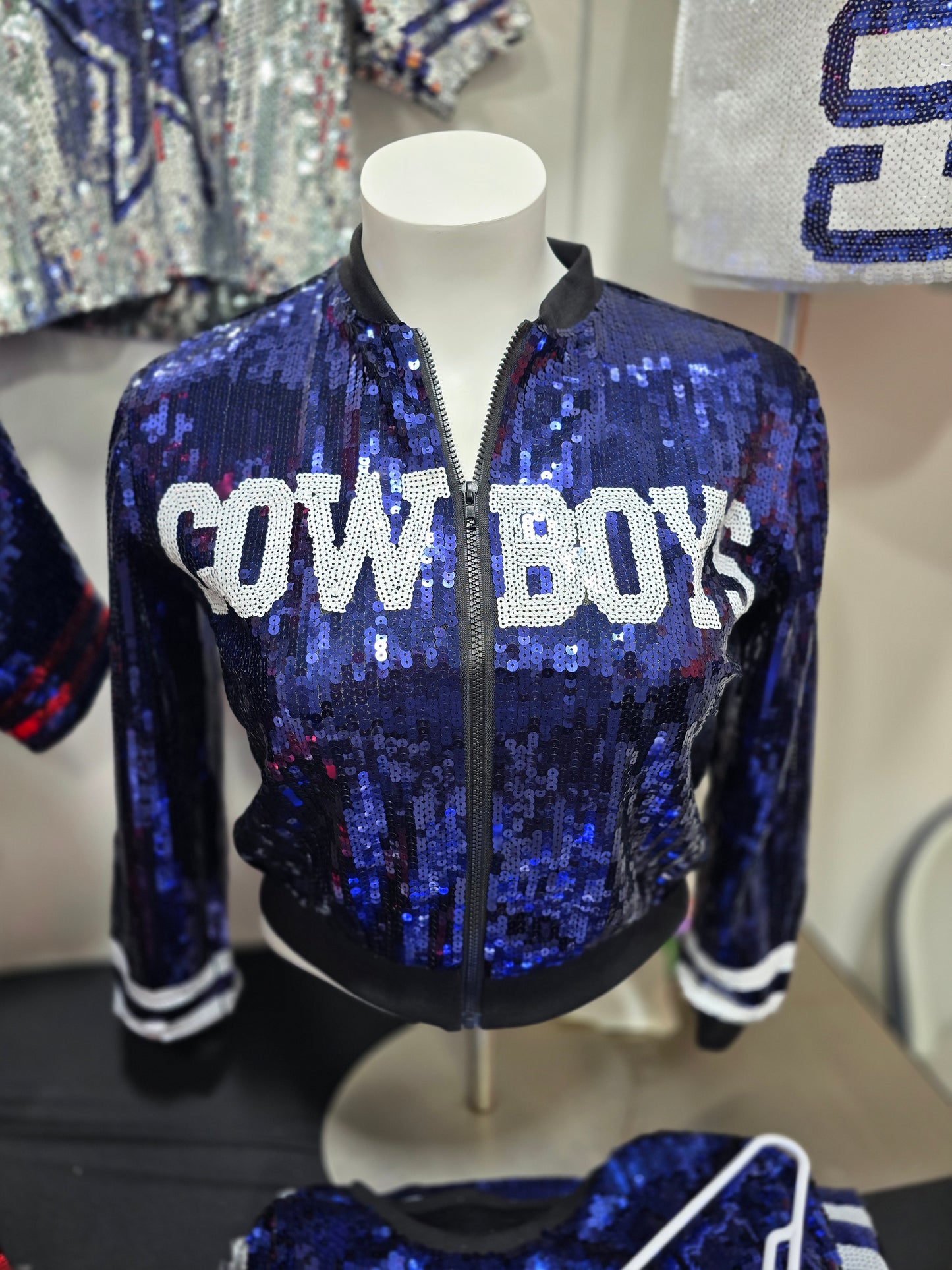 Dallas Cowboys Navy Blue Sequin Zip Jacket