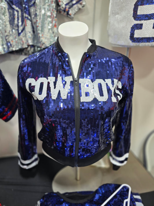 Dallas Cowboys Navy Blue Sequin Zip Jacket