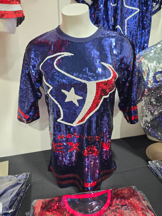 Houston Texans Navy Blue Sequin Tshirt Dress